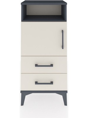 Arges Komodin 2 Raflı 2 Çekmeceli Tek Kapaklı 44X30X96 Antrasit-Aytaşı