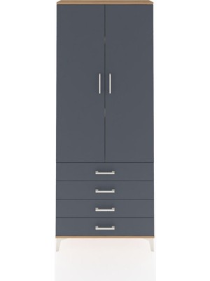 Arges Dolap 3 Raflı 4 Çekmeceli 2 Kapaklı 88X30X221 Çam-Antrasit