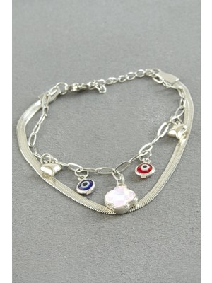 Çiçek Şans Mineli Çelik Bileklik