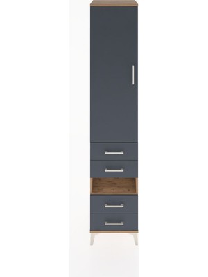 Hyperion Dolap 4 Raflı 4 Çekmeceli Tek Kapaklı 44X44X221 Çam-Antrasit