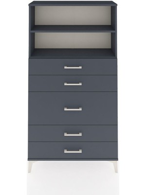 Arges Dolap 2 Raflı 5 Çekmeceli 88X30X163 Antrasit-Antrasit