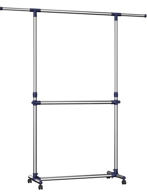 Elbise Askısı, Elbise Standı, Ayarlanabilir Elbise Askısı, Tekerlekli, Paslanmaz Çelik Kaplama Boru, LLR41L, (101-163) x 49 x (113-198) cm