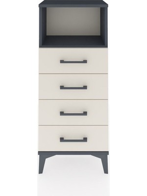 Arges Komodin Tek Raflı 4 Çekmeceli 44X30X106 Antrasit-Aytaşı