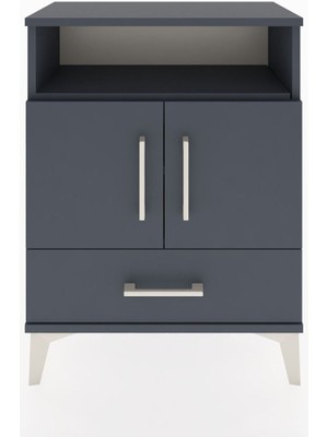 Arges Komodin 3 Raflı Tek Çekmeceli 2 Kapaklı 60X30X80 Antrasit-Antrasit