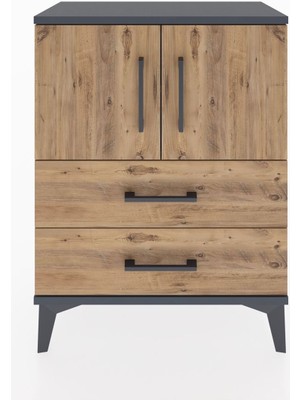 Arges Komodin 2 Raflı 2 Çekmeceli 2 Kapaklı 60X30X80 Antrasit-Çam