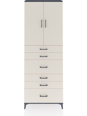 Arges Dolap 3 Raflı 6 Çekmeceli 2 Kapaklı 88X30X243 Antrasit-Aytaşı
