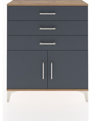 Arges Şifonyer Tek Raflı 3 Çekmeceli 2 Kapaklı 88X30X106 Çam-Antrasit