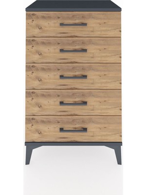 Hyperion Komodin 5 Çekmeceli 60X44X96 Antrasit-Çam