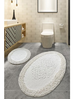 Ekru Paspas Seti, 2'li Pamuklu Banyo Kovası, Yumuşak ve Şık Tasarım