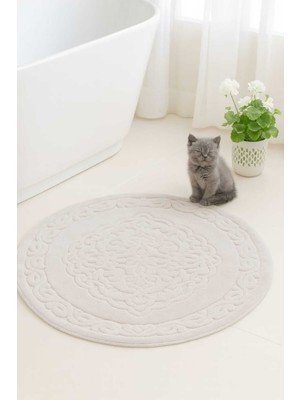 Yuvarlak Pamuklu Banyo Paspası, Taş Renk, 100X100 cm