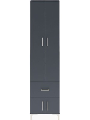 Arges Dolap 4 Raflı Tek Çekmeceli 4 Kapaklı 60X30X243 Antrasit-Antrasit