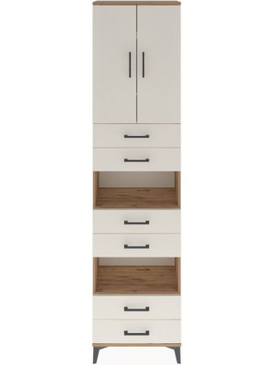 Arges Dolap 5 Raflı 6 Çekmeceli 2 Kapaklı 60X30X243 Çam-Aytaşı