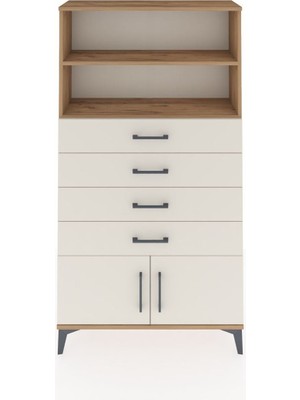 Arges Dolap 2 Raflı 4 Çekmeceli 2 Kapaklı 88X30X163 Çam-Aytaşı