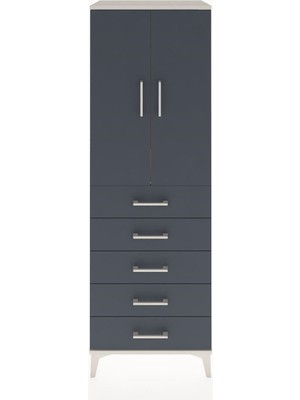 Hyperion Dolap Tek Raflı 5 Çekmeceli Tek Askılı 60X44X182 Aytaşı-Antrasit