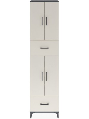 Arges Dolap 6 Raflı 2 Çekmeceli 4 Kapaklı 60X30X243 Antrasit-Aytaşı
