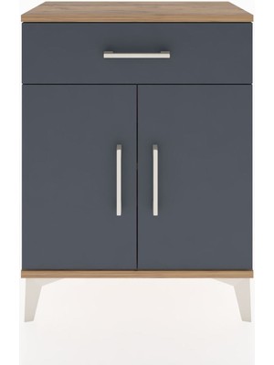 Arges Komodin Tek Raflı Tek Çekmeceli 2 Kapaklı 60X30X80 Çam-Antrasit