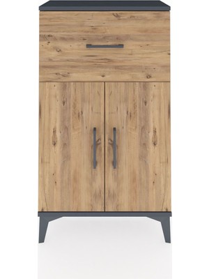 Arges Komodin Tek Raflı Tek Çekmeceli 2 Kapaklı 60X30X106 Antrasit-Çam