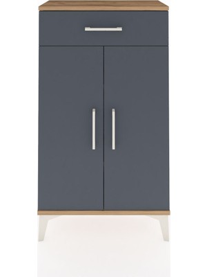 Arges Komodin 2 Raflı Tek Çekmeceli 2 Kapaklı 60X30X106 Çam-Antrasit