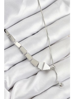 Bfs Pirinç Yılan Model Gümüş Renk Asansörlü Kadın Kolye