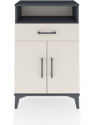 Arges Komodin 2 Raflı Tek Çekmeceli 2 Kapaklı 60X30X96 Antrasit-Aytaşı