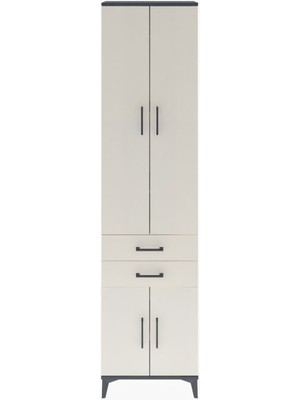 Arges Dolap 5 Raflı 2 Çekmeceli 4 Kapaklı 60X30X243 Antrasit-Aytaşı
