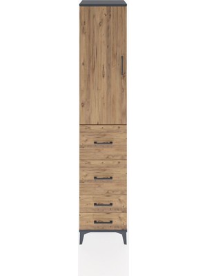 Hyperion Dolap 3 Raflı 4 Çekmeceli Tek Kapaklı 44X44X221 Antrasit-Çam