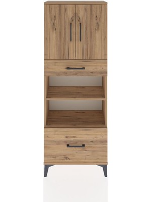 Arges Dolap 4 Raflı 2 Çekmeceli 2 Kapaklı 60X30X163 Çam-Çam