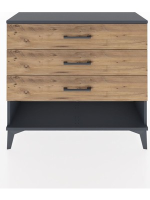 Arges Şifonyer 3 Çekmeceli 88X30X80 Antrasit-Çam