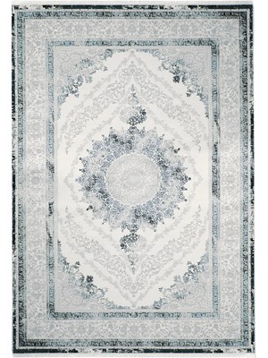 Aren Halı Landes Çerçeveli Mavi Polyester Makine Halısı