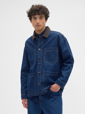 Gap Erkek Lacivert Relaxed Denim Barn Ceket