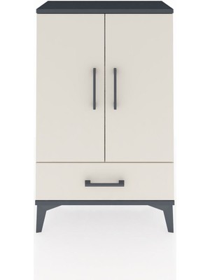 Arges Komodin 2 Raflı Tek Çekmeceli 2 Kapaklı 60X30X96 Antrasit-Aytaşı