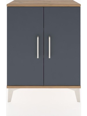 Arges Komodin 2 Raflı 2 Kapaklı 60X30X80 Çam-Antrasit
