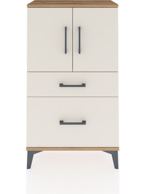 Arges Komodin 2 Raflı 2 Çekmeceli 2 Kapaklı 60X30X106 Çam-Aytaşı