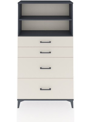 Arges Dolap 2 Raflı 4 Çekmeceli 88X30X163 Antrasit-Aytaşı
