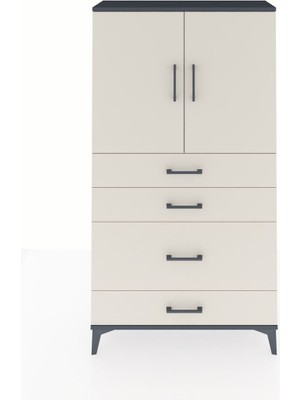Arges Dolap 2 Raflı 4 Çekmeceli 2 Kapaklı 88X30X163 Antrasit-Aytaşı