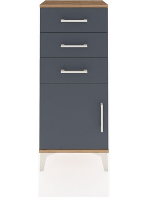 Arges Komodin Tek Raflı 3 Çekmeceli Tek Kapaklı 44X30X106 Çam-Antrasit