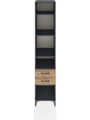 Hyperion Dolap 4 Raflı 2 Çekmeceli 44X44X221 Antrasit-Çam