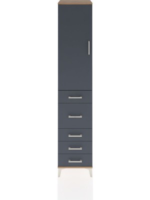 Hyperion Dolap 2 Raflı 5 Çekmeceli Tek Askılı 44X44X221 Çam-Antrasit