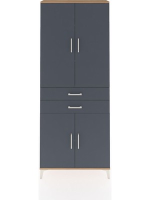 Arges Dolap 4 Raflı 2 Çekmeceli 4 Kapaklı 88X30X221 Çam-Antrasit