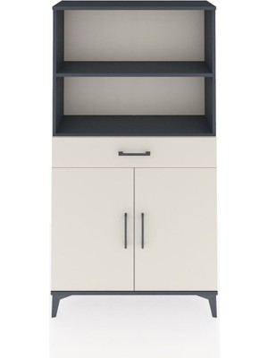 Arges Dolap 3 Raflı Tek Çekmeceli 2 Kapaklı 88X30X163 Antrasit-Aytaşı