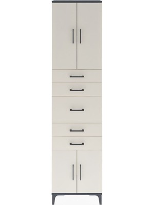 Arges Dolap 2 Raflı 5 Çekmeceli 4 Kapaklı 60X30X243 Antrasit-Aytaşı