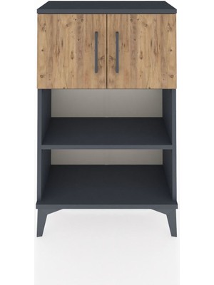 Arges Komodin 2 Raflı 2 Kapaklı 60X30X96 Antrasit-Çam