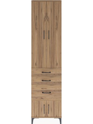 Arges Dolap 3 Raflı 3 Çekmeceli 4 Kapaklı 60X30X243 Çam-Çam