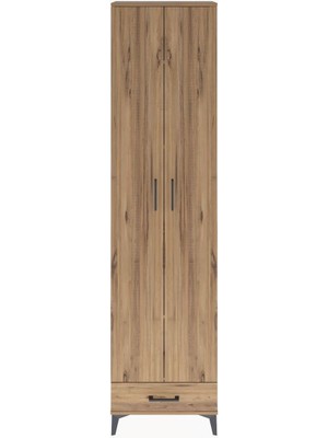 Arges Dolap 5 Raflı Tek Çekmeceli 2 Kapaklı 60X30X243 Çam-Çam