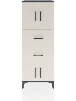 Arges Dolap 2 Raflı 2 Çekmeceli 4 Kapaklı 60X30X163 Antrasit-Aytaşı