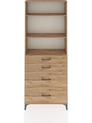 Arges Dolap 3 Raflı 4 Çekmeceli 88X30X221 Çam-Çam