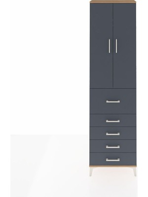 Arges Dolap 2 Raflı 5 Çekmeceli 2 Kapaklı 60X30X221 Çam-Antrasit