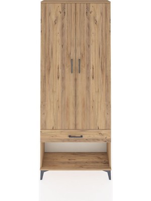 Arges Dolap 4 Raflı Tek Çekmeceli 2 Kapaklı 88X30X221 Çam-Çam