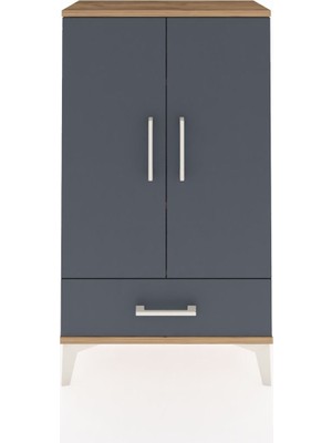 Arges Komodin 3 Raflı Tek Çekmeceli 2 Kapaklı 60X30X106 Çam-Antrasit