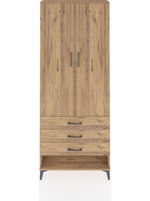 Arges Dolap 3 Raflı 3 Çekmeceli 2 Kapaklı 88X30X221 Çam-Çam